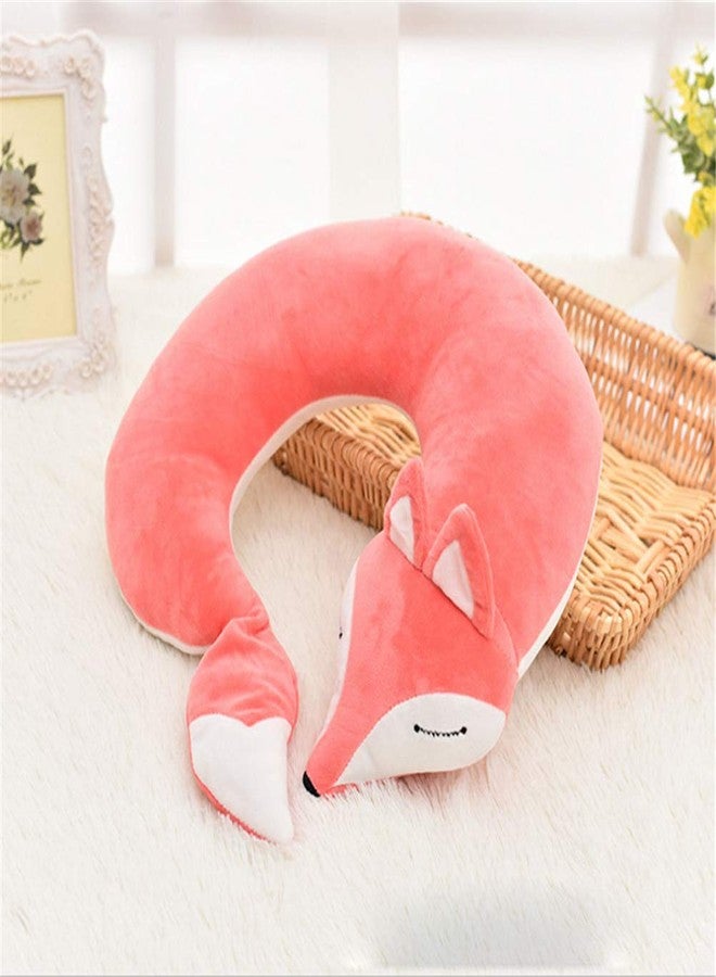 jidachuang Travel Pillows Planes Fox Animal U-Shaped Neck Pillow Plush Fur Warm Cartoon Comfortable Luggage Pillow for Airplanes Car Train (A-Pink) - Image 2