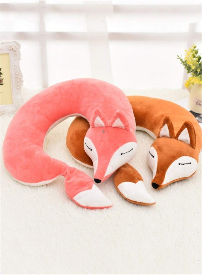 jidachuang Travel Pillows Planes Fox Animal U-Shaped Neck Pillow Plush Fur Warm Cartoon Comfortable Luggage Pillow for Airplanes Car Train (A-Pink) - Image 3