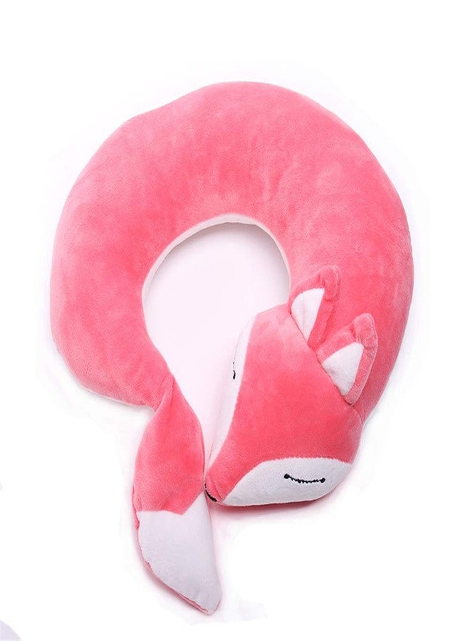 jidachuang Travel Pillows Planes Fox Animal U-Shaped Neck Pillow Plush Fur Warm Cartoon Comfortable Luggage Pillow for Airplanes Car Train (A-Pink) - Image 1