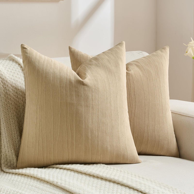 FUTEI Apricot Chenille Decorative Throw Pillow Covers 18x18 Inch Set of 2,Soft Crushed Striped Texture Cushion Case,Modern Home Decor for Couch Bed Living Room - Image 1
