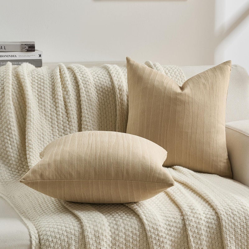 FUTEI Apricot Chenille Decorative Throw Pillow Covers 18x18 Inch Set of 2,Soft Crushed Striped Texture Cushion Case,Modern Home Decor for Couch Bed Living Room - Image 5