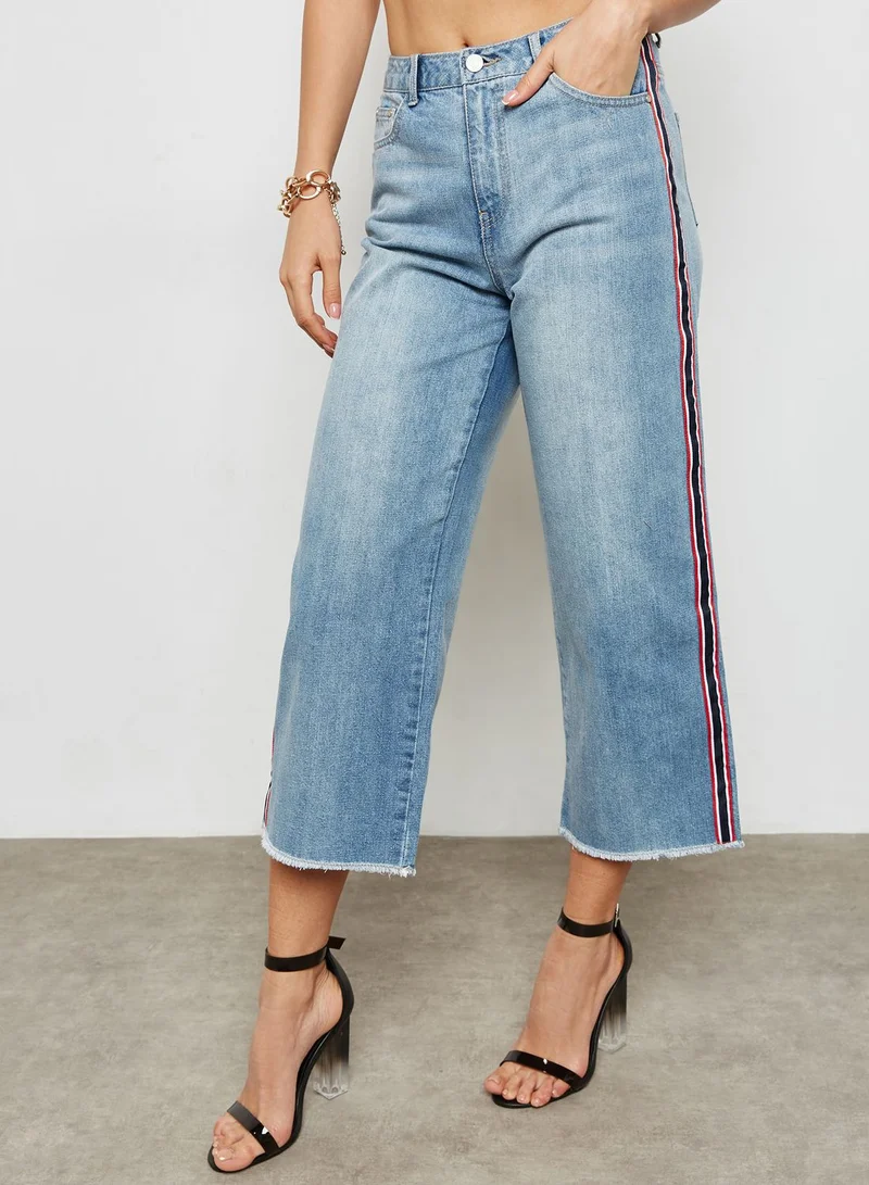 Missguided Wide Leg Side Stripe Cropped Jean Light
