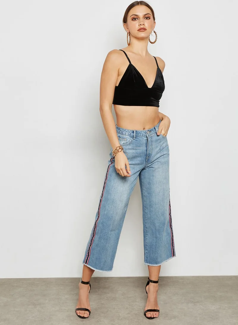 Missguided Wide Leg Side Stripe Cropped Jean Light