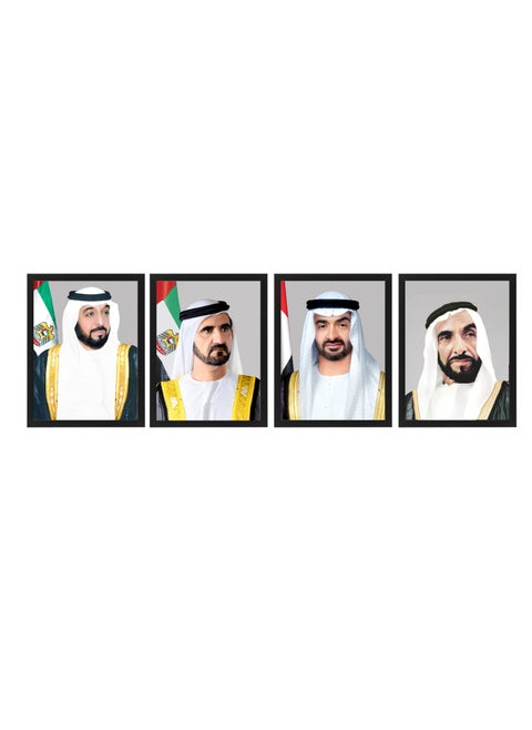 4-Piece Official Portrait Of HH Shaikh Khalifa Al Nahyan HH Shaikh Zayed Al Nahyan HH Sheikh Mohamed Bin Zayed And HH Sheikh Mohammed Bin Rashid Al Maktoum Poster with Frame 30x40cm