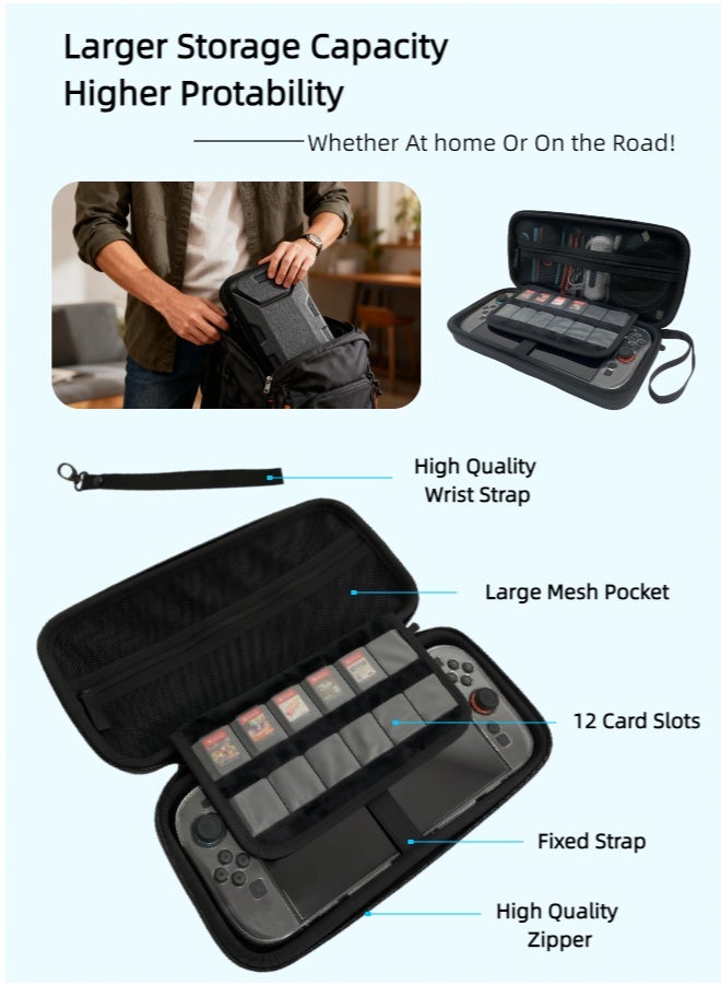 CoolRabbie [Large Capacity]Carrying Case For Nintendo Switch 2 2025,13 In 1 Bundle,[Plus Version] Portable Protective Travel Carry Handbag Pouch With Crystal Cover Kit,6 Thumb Grips,2 HD Tempered Glass Screen Protectors,1 Alignment Frame,2 Cleaning Tools - Image 2