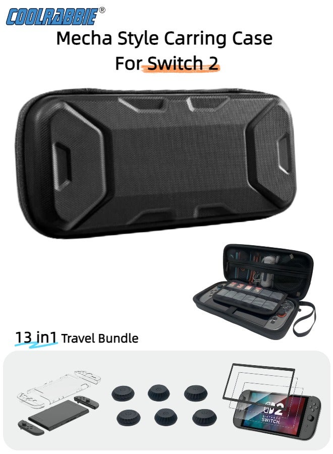 CoolRabbie [Large Capacity]Carrying Case For Nintendo Switch 2 2025,13 In 1 Bundle,[Plus Version] Portable Protective Travel Carry Handbag Pouch With Crystal Cover Kit,6 Thumb Grips,2 HD Tempered Glass Screen Protectors,1 Alignment Frame,2 Cleaning Tools - Image 1