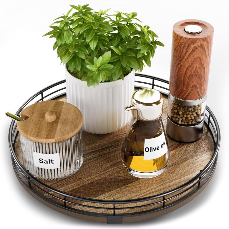 HGF Acacia Wood 10" Lazy Susan Turntable Organizer for Table Top, Farmhouse Round Wooden Lazy Susan for Cabinet Kitchen Centerpieces Coffee Table, for Condiments Spices, Bathroom Vanity Tray Decor - Image 1