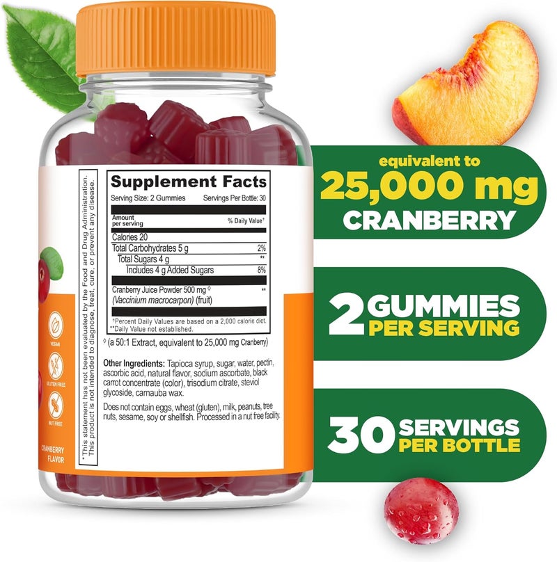 Lifeable Cranberry Gummies for Women  25000 mg Equivalency  Great Tasting Cranberry Supplement  for Urinary Tract Health Bladder  Kidney Support  Vegan and Non GMO Cranberries  60 Count - Image 2