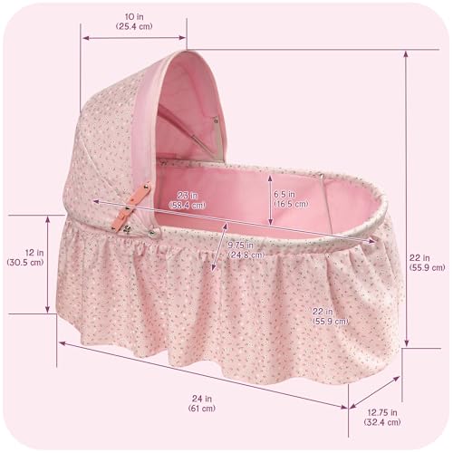 Badger Basket Folding Doll Cradle with Hood fits Dolls 18 to 22-Inches - Pink/Rosebud Design with Bedding for Imaginative Play - Image 4
