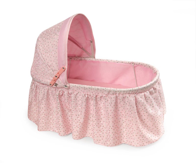 Badger Basket Folding Doll Cradle with Hood fits Dolls 18 to 22-Inches - Pink/Rosebud Design with Bedding for Imaginative Play - Image 1