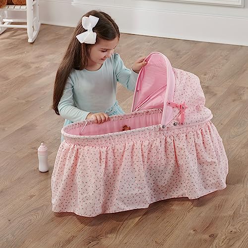 Badger Basket Folding Doll Cradle with Hood fits Dolls 18 to 22-Inches - Pink/Rosebud Design with Bedding for Imaginative Play - Image 5
