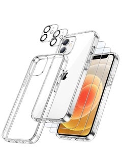 Jetech 3 In 1 Case For Iphone 12 6.1 Inch With 2 Pack Screen Protector And 2 Pack Camera Lens Protector Non Yellowing Full Coverage Tempered Glass Film Shockproof Bumper Phone Cover Clear