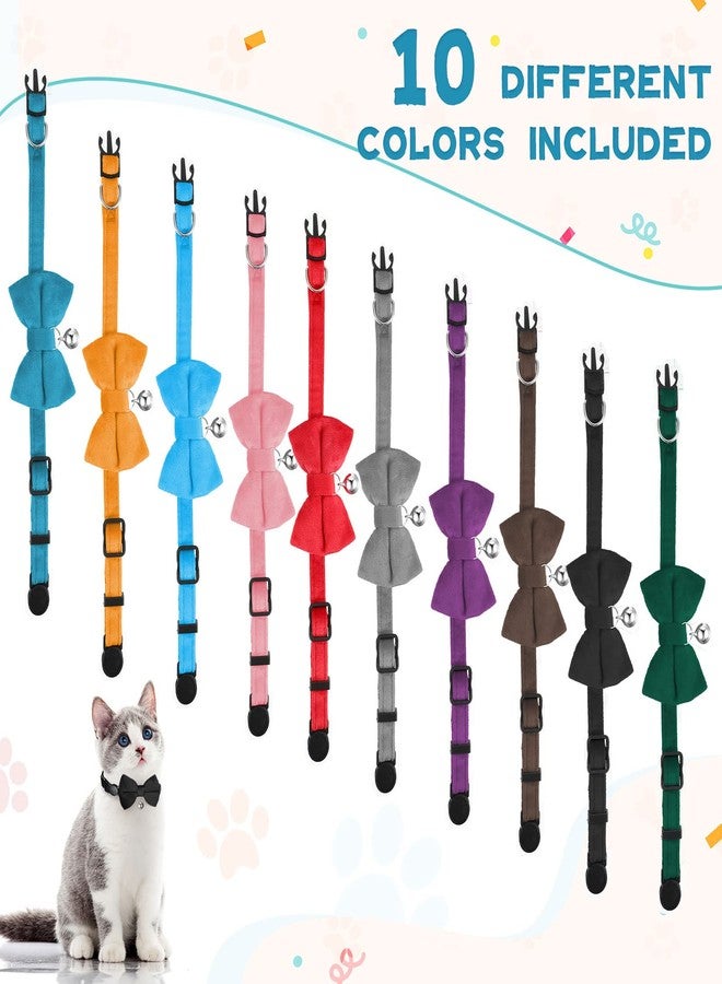 Yahenda 10 Pieces Cat Bowtie Collars with Bell Solid Colors Kitten Bow Breakaway Cat Bowtie for Boys Girls Adjustable Pet Collar with Safety Buckle Kitten Puppy Pet Accessories - Image 3