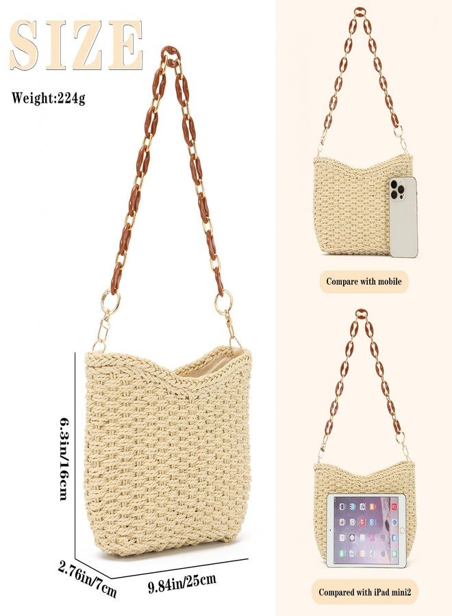 KUANG! Straw Woven Shoulder Bag for Women Summer Beach Tote Bag Crossbody Handbag Satchel Chain Purse - Image 3