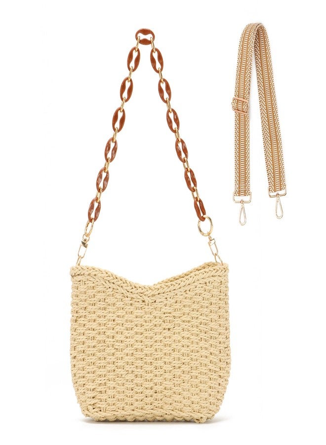 KUANG! Straw Woven Shoulder Bag for Women Summer Beach Tote Bag Crossbody Handbag Satchel Chain Purse - Image 1