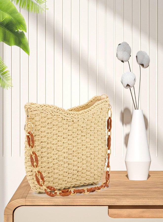 KUANG! Straw Woven Shoulder Bag for Women Summer Beach Tote Bag Crossbody Handbag Satchel Chain Purse - Image 2