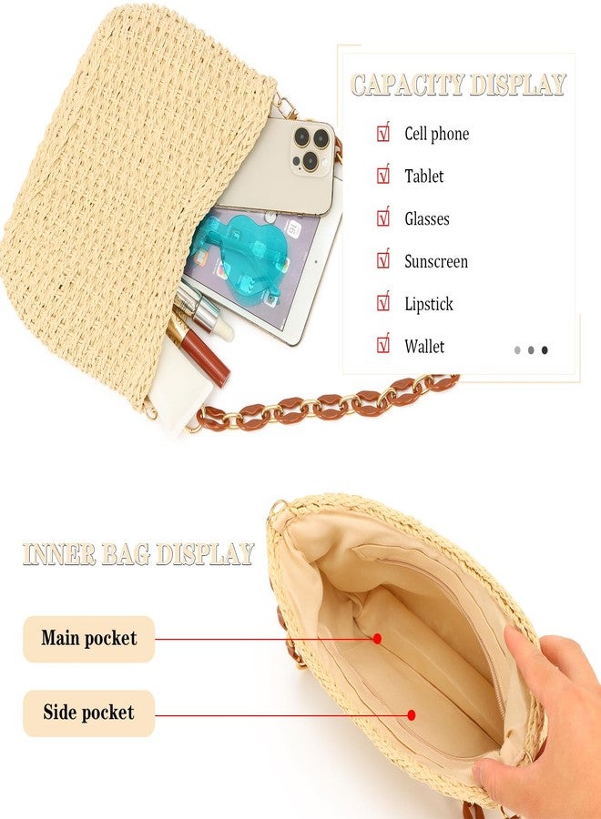 KUANG! Straw Woven Shoulder Bag for Women Summer Beach Tote Bag Crossbody Handbag Satchel Chain Purse - Image 5