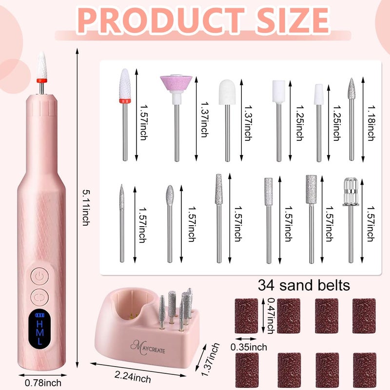 MAYCREATE Cordless Nail Drill Machine with Drill Bit Kit Professional Adjustable Nail Machine for GelExtensionSalon Electric Manicure Pedicure Kit - Image 2