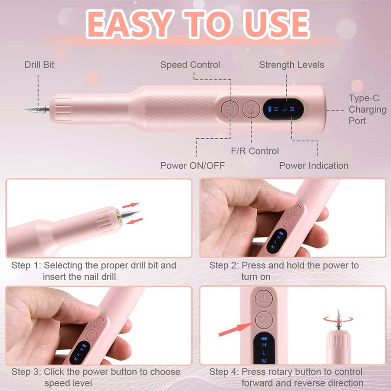 MAYCREATE Cordless Nail Drill Machine with Drill Bit Kit Professional Adjustable Nail Machine for GelExtensionSalon Electric Manicure Pedicure Kit - Image 3