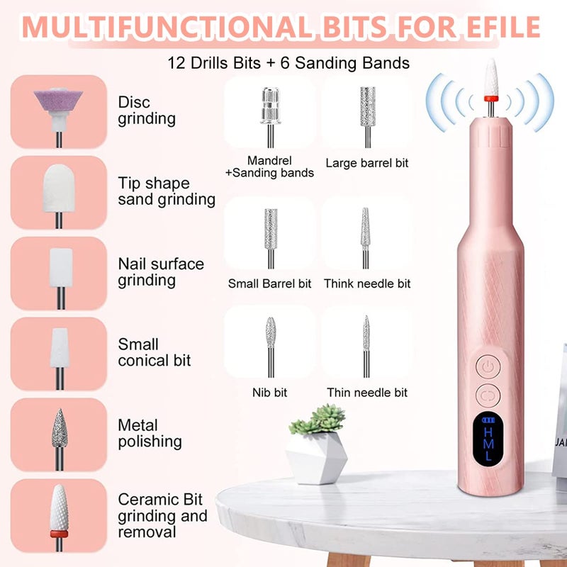 MAYCREATE Cordless Nail Drill Machine with Drill Bit Kit Professional Adjustable Nail Machine for GelExtensionSalon Electric Manicure Pedicure Kit - Image 5