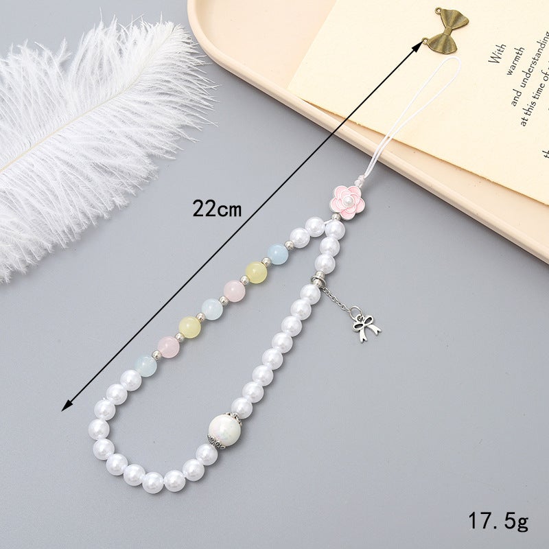 Yilian Handmade Beaded Mobile Phone Chain – Floral Wrist Strap for Women - Image 1