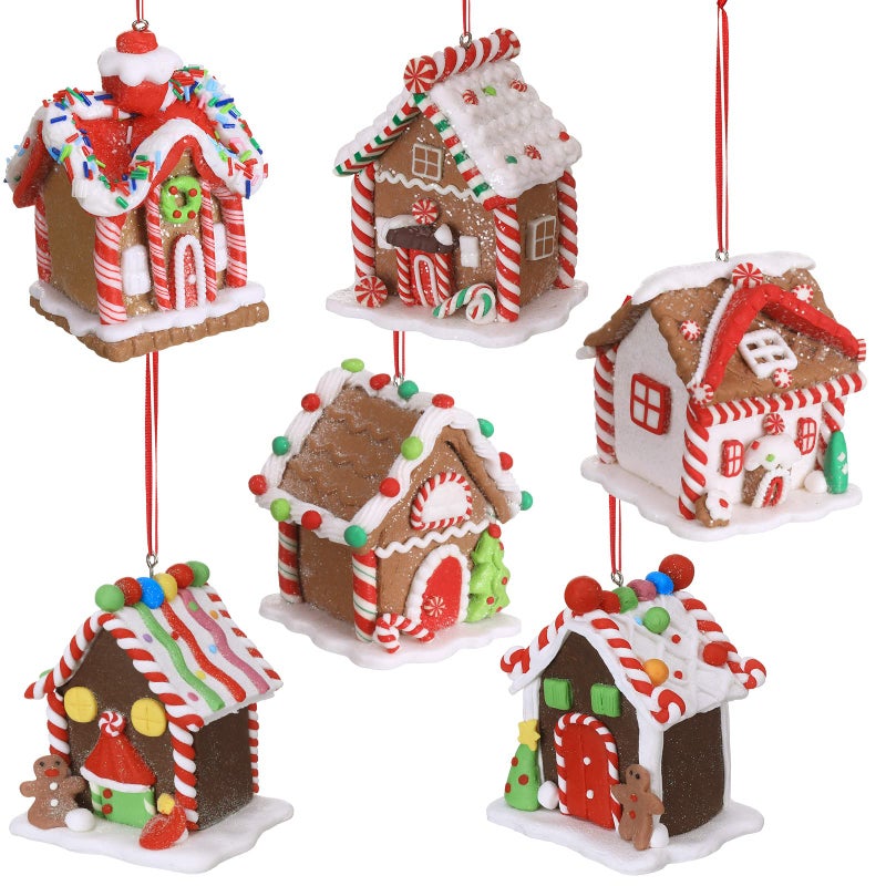 Gingerbread House Ornaments Holiday Christmas Tree Ornament Set Gingerbread Christmas Decor with Rope House Decor Xmas Decorative Hanging Ornaments for Xmas6 PcsCharming Style