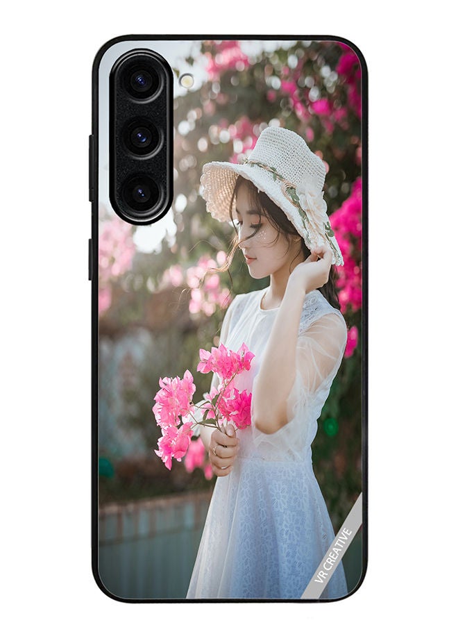 VR CREATIVE Protective Case Cover For Samsung Galaxy S23 Girl With Pink Flower Design Multicolour - Image 1