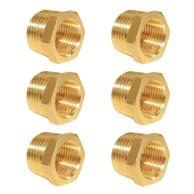 Hooshing 6PCS Brass Reducer Hex Bushing 1/2" NPT Male to 3/8" NPT Female Thread Pipe Fitting Atapter - Image 5