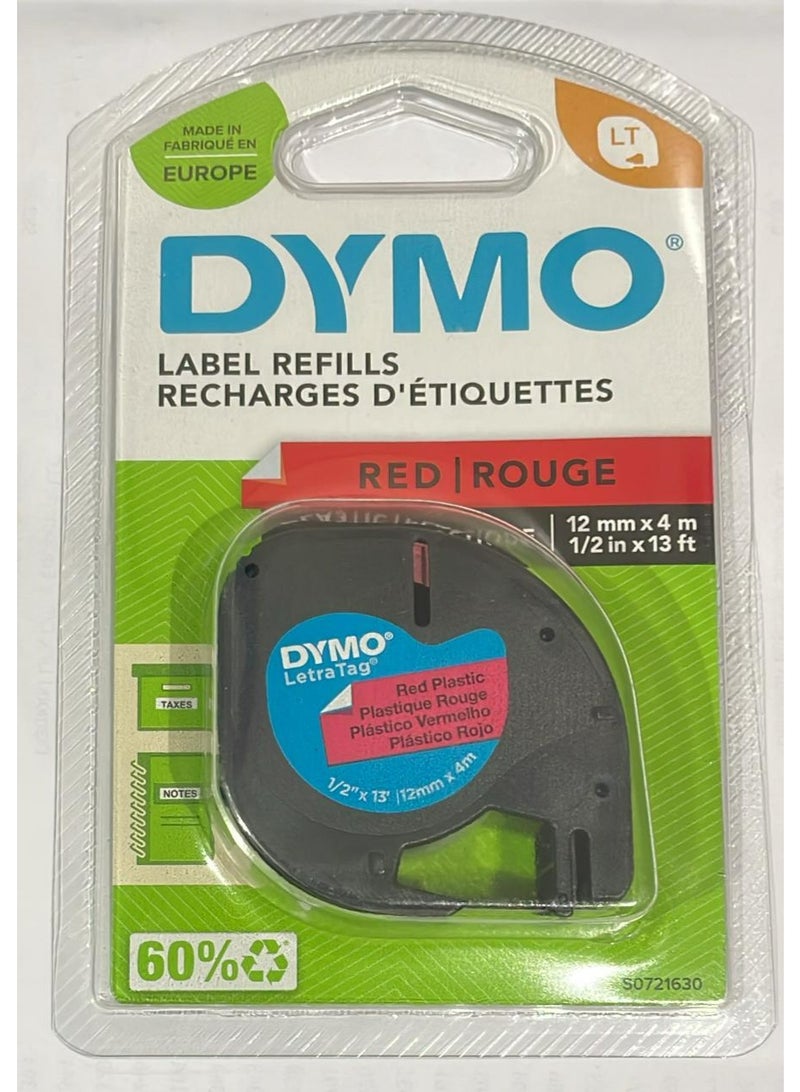 Dymo letra tag tape 12mm x 2m-1/2in red plastic original DY-91203
