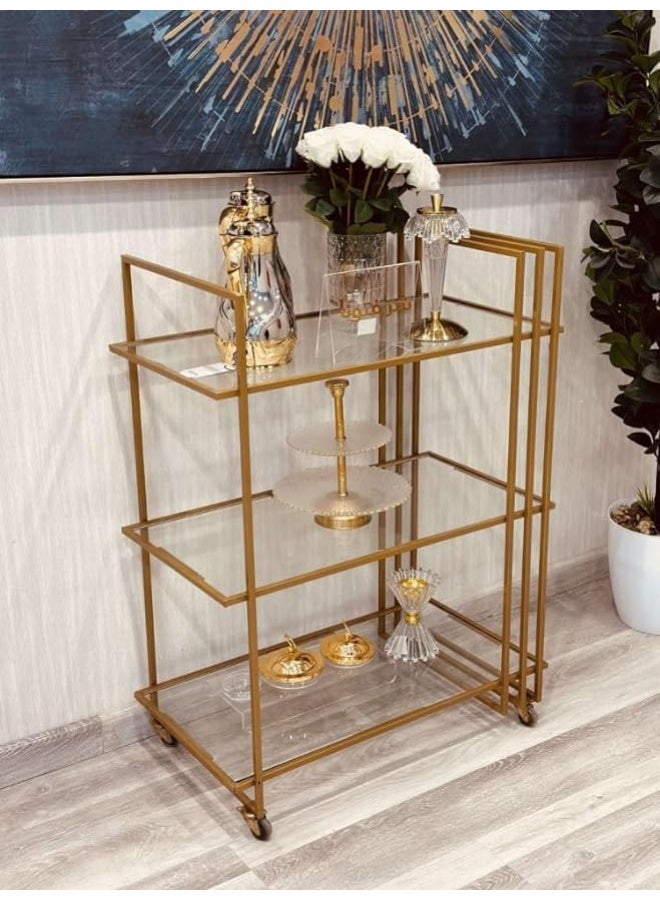 HOME TASTE عربة تقديم معدنية بعجلات قابلة للقفل عربة متعددة الأغراض للاستخدام المنزلي والمطبخ وتناول الطعام والمطعم والبار والمستشفى عربة تقديم أنيقة للنبيذ والطعام الطراز 1 ذهبي - Image 3