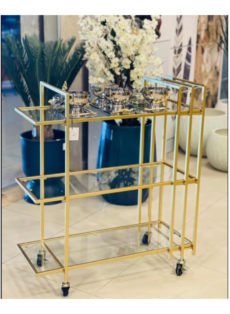 HOME TASTE عربة تقديم معدنية بعجلات قابلة للقفل عربة متعددة الأغراض للاستخدام المنزلي والمطبخ وتناول الطعام والمطعم والبار والمستشفى عربة تقديم أنيقة للنبيذ والطعام الطراز 1 ذهبي - Image 4