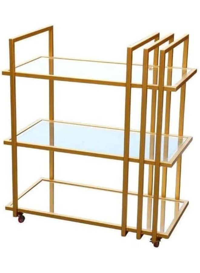 HOME TASTE عربة تقديم معدنية بعجلات قابلة للقفل عربة متعددة الأغراض للاستخدام المنزلي والمطبخ وتناول الطعام والمطعم والبار والمستشفى عربة تقديم أنيقة للنبيذ والطعام الطراز 1 ذهبي - Image 2