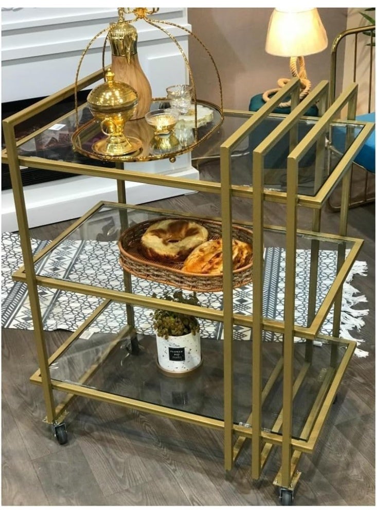 HOME TASTE عربة تقديم معدنية بعجلات قابلة للقفل عربة متعددة الأغراض للاستخدام المنزلي والمطبخ وتناول الطعام والمطعم والبار والمستشفى عربة تقديم أنيقة للنبيذ والطعام الطراز 1 ذهبي - Image 5