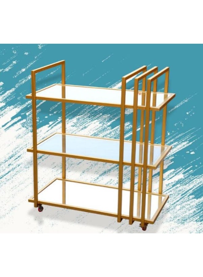 HOME TASTE عربة تقديم معدنية بعجلات قابلة للقفل عربة متعددة الأغراض للاستخدام المنزلي والمطبخ وتناول الطعام والمطعم والبار والمستشفى عربة تقديم أنيقة للنبيذ والطعام الطراز 1 ذهبي - Image 1