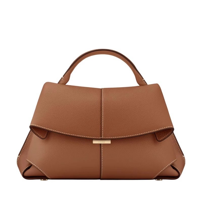 Cross-border polen smile bag French niche leather womens bag 2024 new MOKKI fashion shoulder handbag Brown 