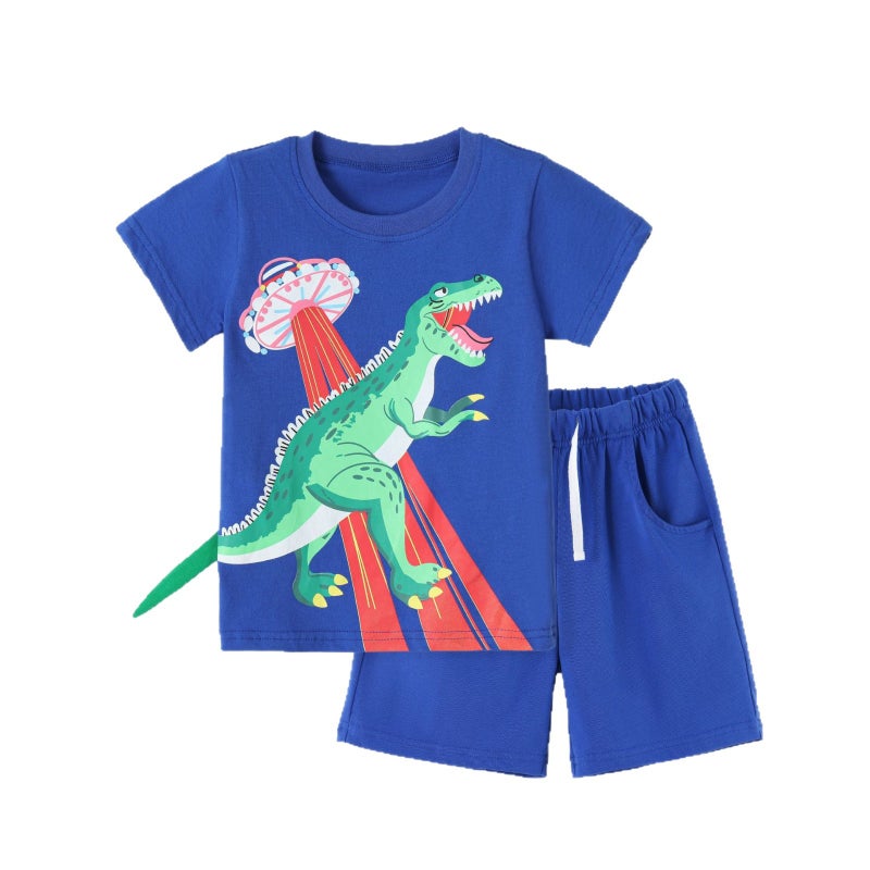 Boys Summer Set Round Neck Short Sleeve Cute Dinosaur Print 2-Piece - Image 5