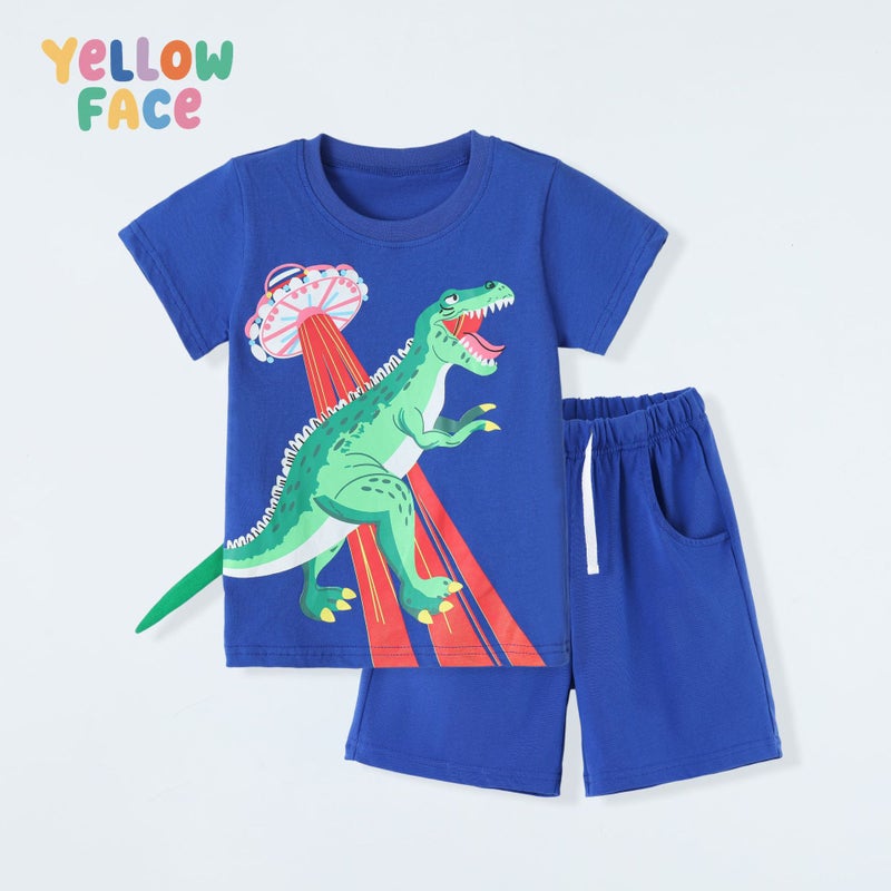 Boys Summer Set Round Neck Short Sleeve Cute Dinosaur Print 2-Piece - Image 2