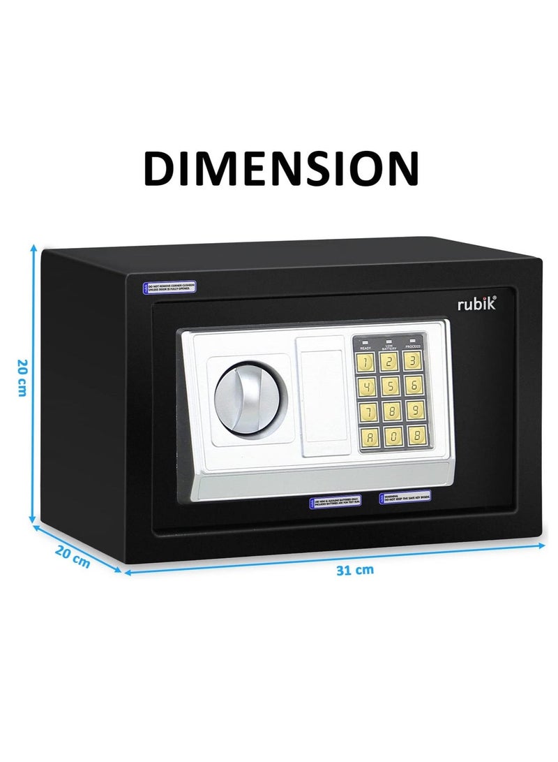 Rubik Safe Box with Digital Keypad and Key Lock for Money Cash Jewelry Office Home Office Security RB20EA (20x31x20cm) Black - Image 2