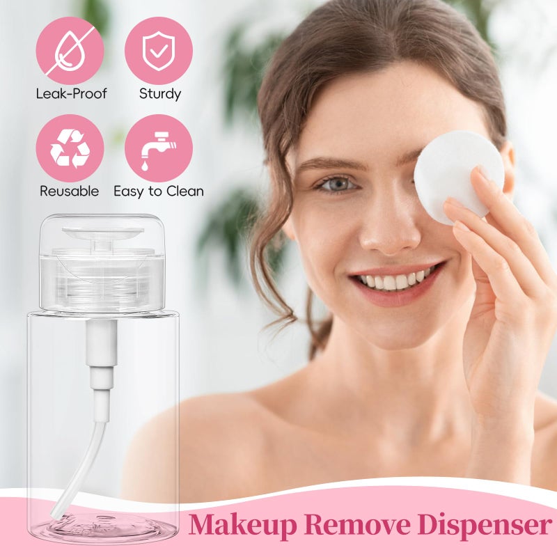 TUZAZO 3 Pack Push Down Pump Bottle Dispenser for Makeup Remover, Facial Toner, Micellar Water, Alcohol, Nail Polish Remover Empty Push Top Bottles Containers 6.7oz/200ML - Image 4