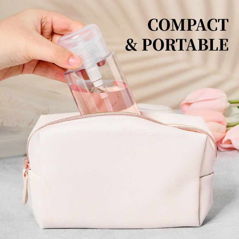 TUZAZO 3 Pack Push Down Pump Bottle Dispenser for Makeup Remover, Facial Toner, Micellar Water, Alcohol, Nail Polish Remover Empty Push Top Bottles Containers 6.7oz/200ML - Image 5