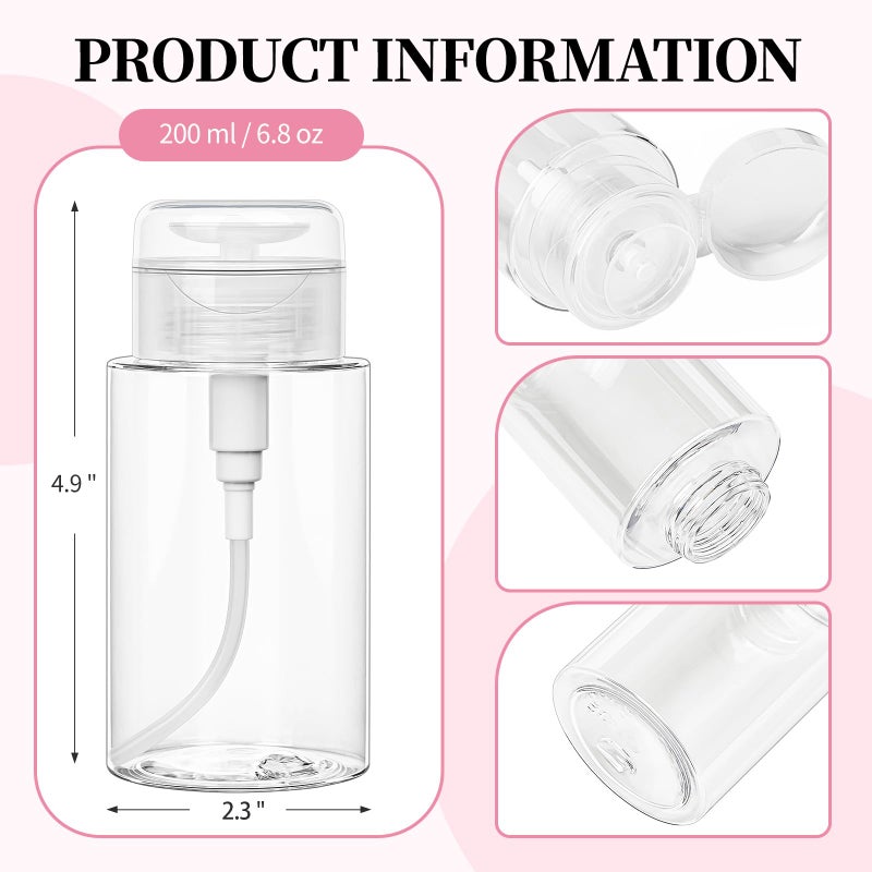 TUZAZO 3 Pack Push Down Pump Bottle Dispenser for Makeup Remover, Facial Toner, Micellar Water, Alcohol, Nail Polish Remover Empty Push Top Bottles Containers 6.7oz/200ML - Image 2