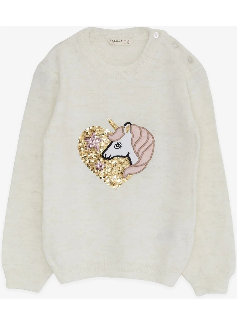 Breeze Girl's Knitwear Sweater Sequined Unicorn Printed 1.5-5 Years, Ecru