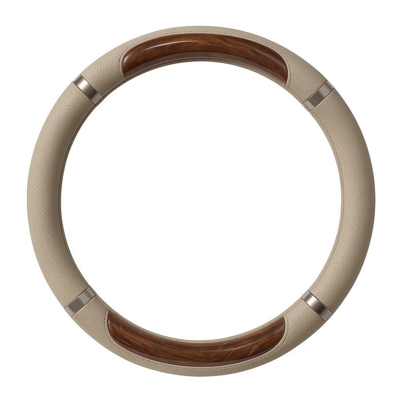 - غطاء عجلة قيادة بيج للسيارة بلمسة خشب فاخرة