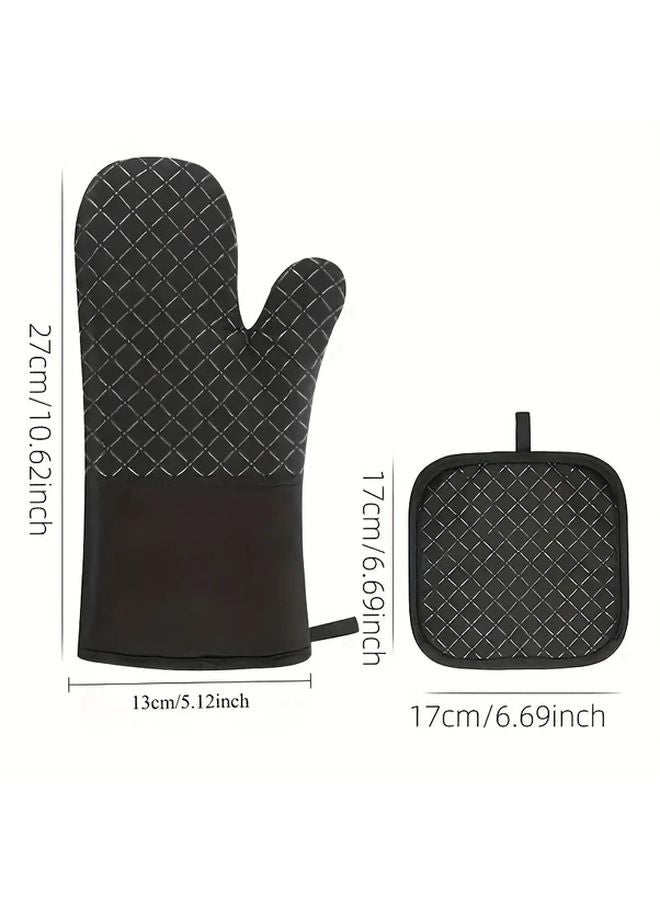 Black Anti Slip Glove Set With Pot Holder Soft Comfortable Super Grip Kitchen Tool - Image 4