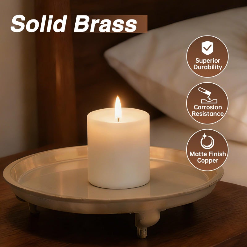 RUHUALIFE Solid Brass Candle Plate Holder Tray,Round Decorative Tray with Elephant Head Feetï¼ŒCraft Tray for Decor/Jewelry/Makeup/Perfume and Coffee,Elegant Gift-Ready Packaging Included, 4.6 Inch - Image 2