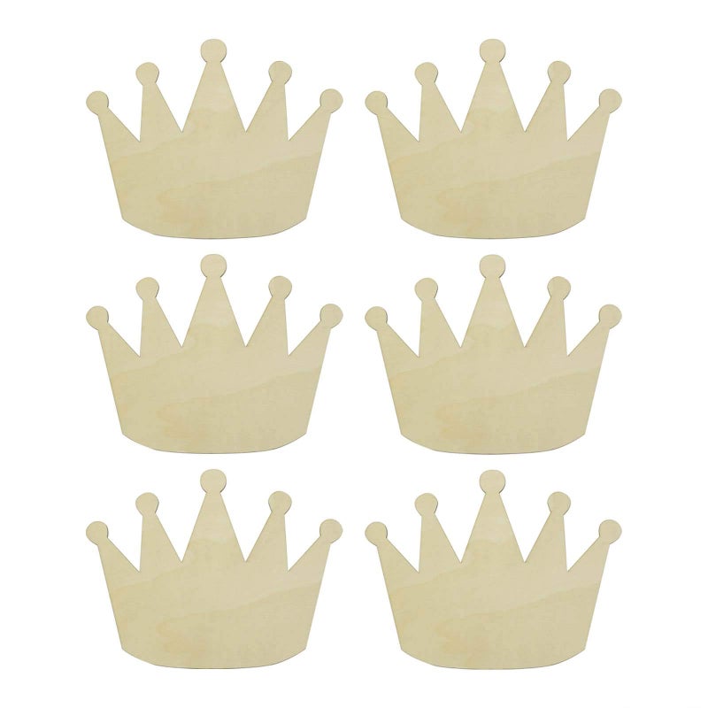 JANOU JANOU 6pcs Crown Shaped Wood DIY Craft Cutouts Unfinished Wooden Blank Wood Ornaments for Wedding Birthday Christmas Party Decoration 79x59 in