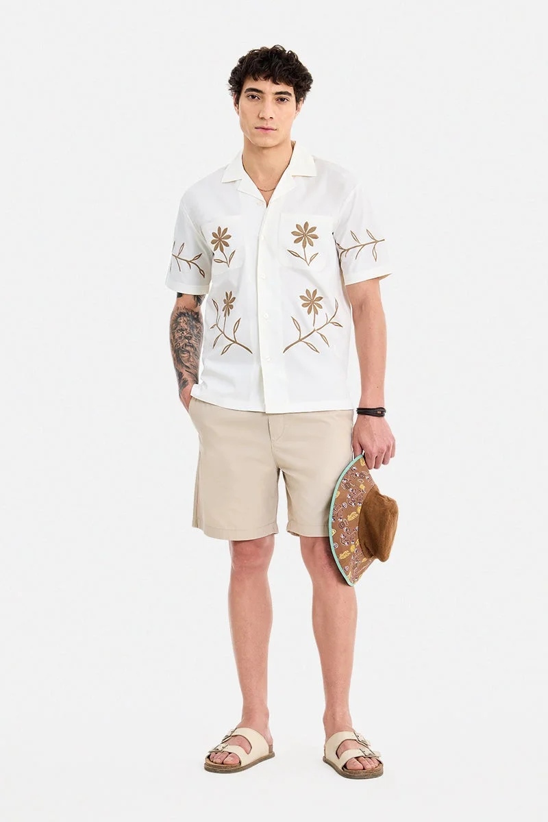 سنيتش Off White Floral Half Sleeve Boxy Shirt