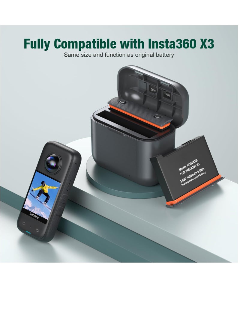 SYOSI عبوتان بديلتان لبطارية إنستا 360 x3 سعة 1800mAh وشاحن هاب سريع بمنفذين متوافق مع كاميرا إنستا360 X3 عالية السعة (متوافق تمامًا مع الأصل) - Image 3