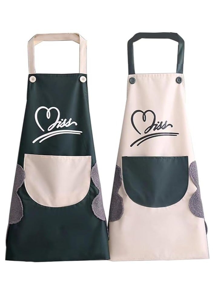 2 Pack Kitchen Apron with Hand Wipe,Water-drop Resistant,Cooking Bib Aprons - Image 1