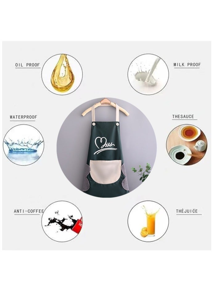 2 Pack Kitchen Apron with Hand Wipe,Water-drop Resistant,Cooking Bib Aprons - Image 5